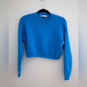 Zara cropped knit sweater blue SMALL
